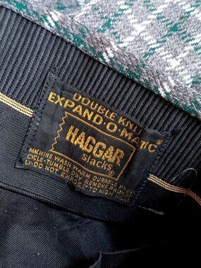 True Vintage Checkered Flare Pants 36x30 1970's Plaid Haggar Double Button Mod